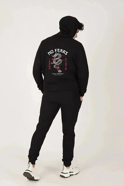 Pink Sky Мъжки анцуг NO Fears с щампа на дракон - голям размер и качулка