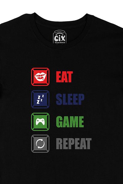 Cix Tricou Eat Sleep Game Repeat negru pentru bărbați