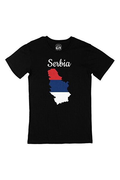 Cix تي شيرت أسود عليه خريطة وعلم صربيا