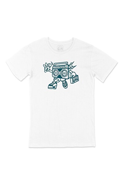 Cix Crna majica sa dizajnom logotipa robota i boom boxa