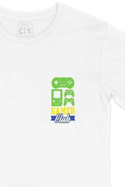Cix Tricou alb Blue Gamer Club cu logo-ul de buzunar
