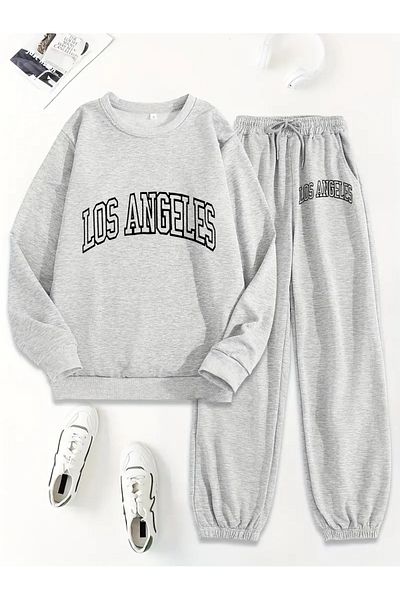 Pink Sky Los Angeles Printed Oversize Crew Neck Tracksuit Set