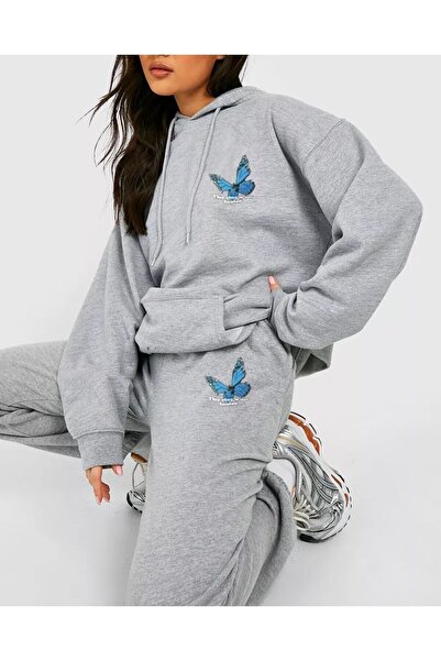 Pink Sky Σετ αθλητική φόρμα με κουκούλα με στάμπα πεταλούδας