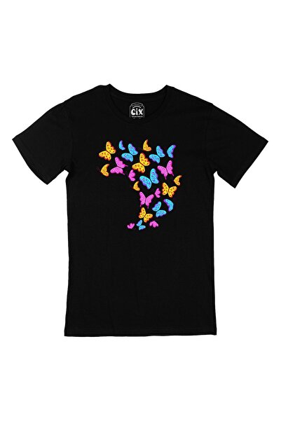 Cix Tricou negru cu fluturi colorați
