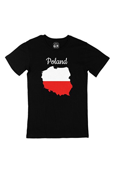 Cix تي شيرت أسود عليه خريطة بولندا وعلمها