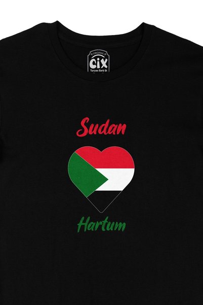 Cix Khartoum Sudan Flag Heart Black T-Shirt
