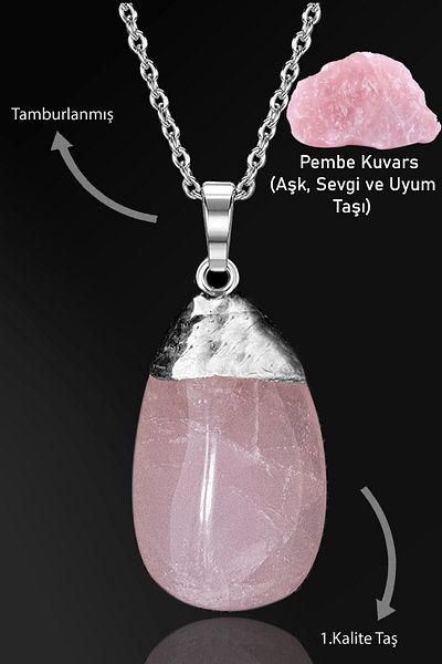 Tesbih Atölyesi Pink Quartz Stone - Certified Drummed Necklace
