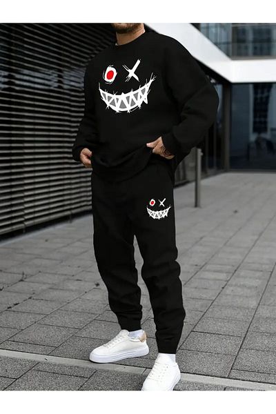 Pink Sky Σετ φόρμας Crew Neck Smiling Printed Oversize