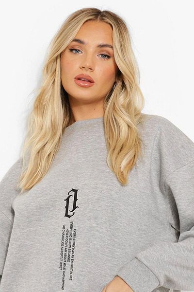 Pink Sky Σετ γυναικεία φόρμα oversize με κάθετη στάμπα - Crew Neck