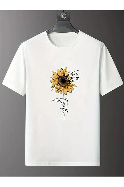 Pink Sky Μπλουζάκι Unisex Sunflower Printed Oversize Sunflower Crew Neck