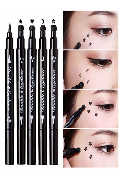 HaLVeY 4 Pieces Double Sided Star - Heart - Moon and Flower Patterned Pencil Eyeliner 4 Pieces