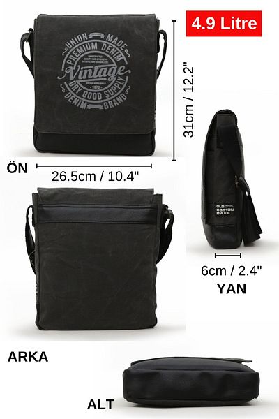 Old Cotton 7112 Black Anthracite Waterproof Waxed Canvas Crossbody Messenger Shoulder School Laptop Briefcase