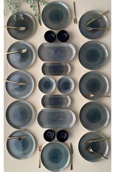 VENÜS HOME DECORATION Green Gold 12-Piece 22 Piece Breakfast Set