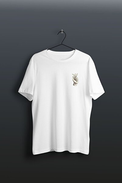 Pink Sky Біла футболка - з принтом «куряча рука»