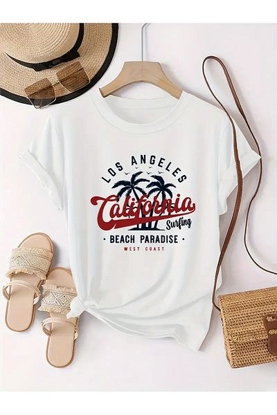 Pink Sky California Printed Unisex Oversize Crew Neck T-shirt