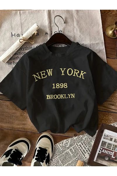Pink Sky Μπλουζάκι με στάμπα New York Brooklyn Unisex Oversize Crew Neck