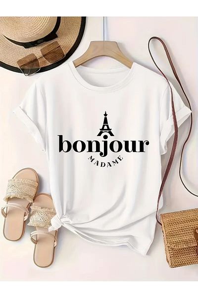 Pink Sky Μπλουζάκι Bonjour Madame Printed Unisex Oversize - Crew Neck