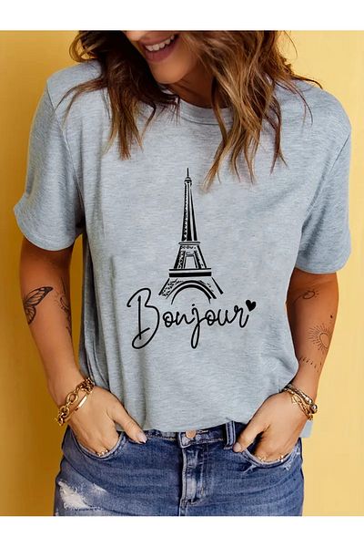 Pink Sky Μπλουζάκι με στάμπα Bonjour Unisex Oversize Crew Neck
