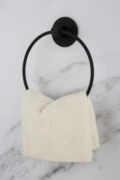 UG Home Black Round Ring Towel Holder Open Toilet Roll Holder Adhesive Set of 2 Bathroom Accessories