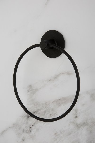 UG Home Black Round Ring Towel Holder Open Toilet Roll Holder Adhesive Set of 2 Bathroom Accessories