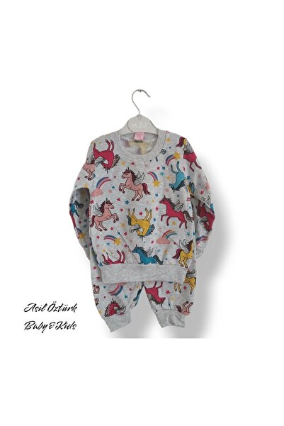 ASİL ÖZTÜRK BABY KİDS Balam Kız Çocuk Unicorn At Desenli Alt Üst Eşofman Takımı Pijama