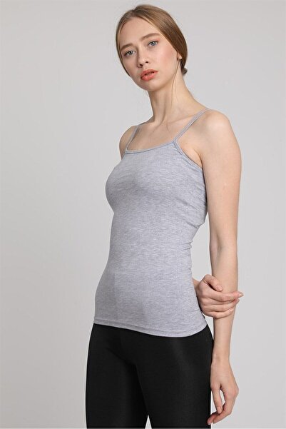 Lonca Tekstil قميص داخلي نسائي من القطن بحزام حبل رمادي