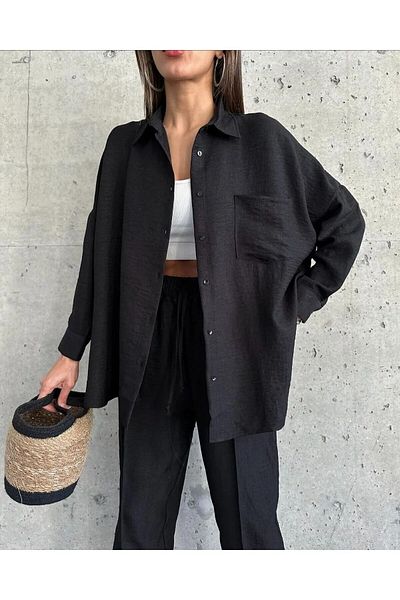 ZoeFlower Set cămașă și pantaloni de in pentru femei - Design cu șnur