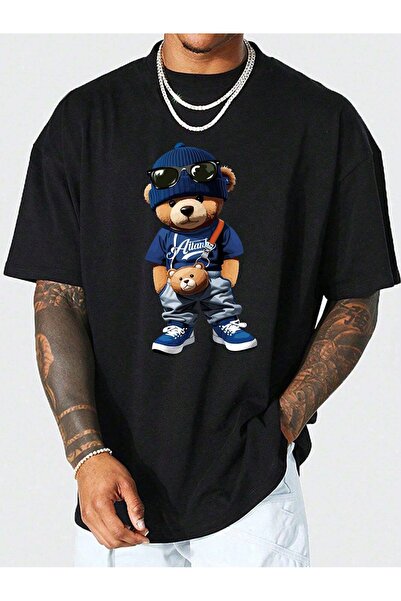 over head oh Tricou oversize pentru bărbați - negru cu imprimeu Ailant Bear