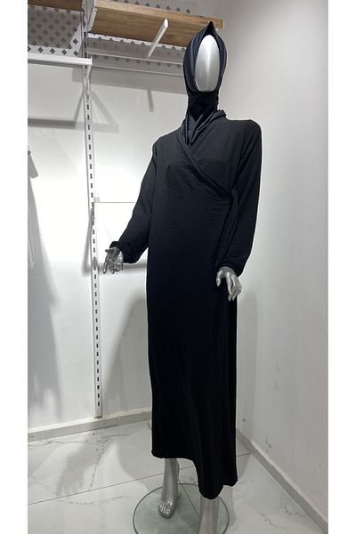 GİZGİYİM Side Tied Aerobin Prayer Dress Black Plus Size