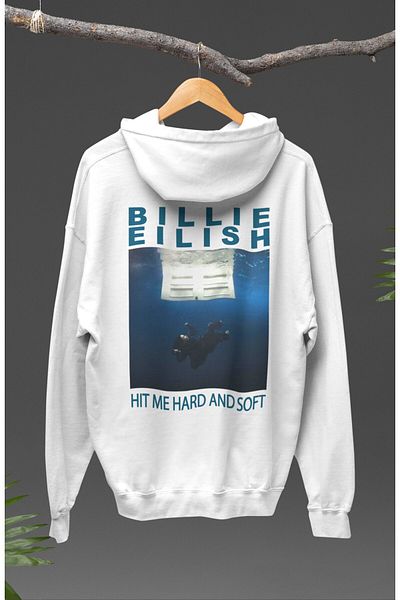 Fuddy Moda Unisex Oversize φούτερ με κουκούλα - Hit Me Hard And Soft, Billie Eilish Back Printed Hoodie