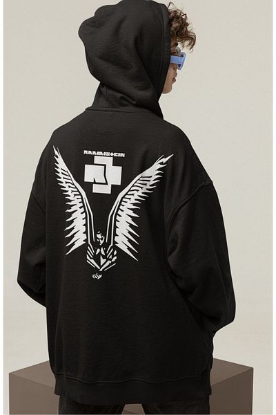 Fuddy Moda Hanorac cu glugă supradimensionat unisex Rammstein - Hanorac cu glugă Rock Metal imprimat pe spate