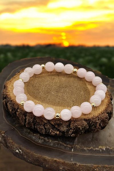 NBS Beautiful Naturel Stones 8 mm Real Natural Pink Quartz Love Stone Bracelet