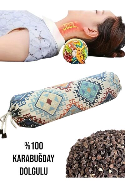 REMEGE Karabuğday Dolgulu Boyun Yastığı, Silindir Boyun Masajı Yastığı, Karab...
