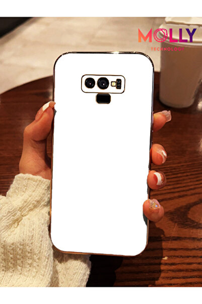 Molly Samsung Galaxy NOTE 9 İçin İnci Beyazı Kenarları Gold Detaylı Lüks Sili...