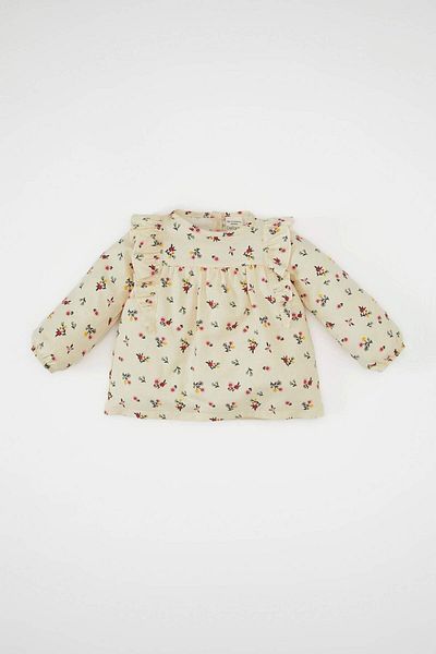 DeFacto Baby Girls Crew Neck Twill Floral Print Long Sleeve Shirt