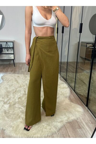 NET OF NOT Pantaloni Keira Oil Green cu talie extra înaltă, acoperiți cu mate...