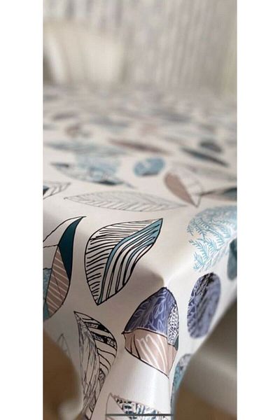 Fiesta Imported PVC Tablecloth Oilcloth Wipeable, Stain Resistant, Non-Slip White Base Leaf Pattern