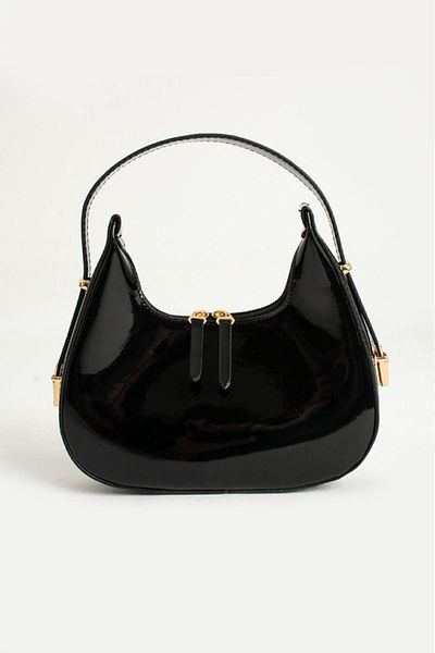 Mybag حقيبة يد نسائية من الجلد اللامع باغيت كرز بسحاب للإغلاق مع تفاصيل حزام