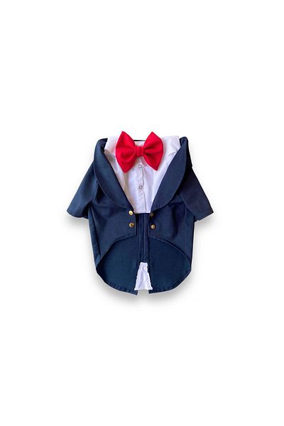 Luli Pet Navy Blue Tuxedo Dog Suit with Red Bow Tie