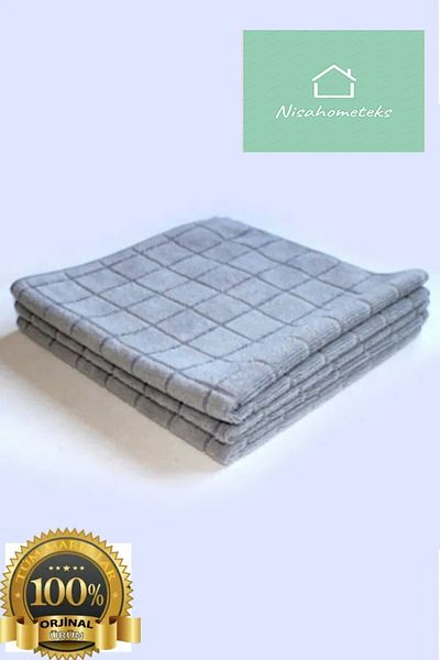 Nisahometeks 3 Pieces Microfiber Kitchen Cloth Gray Color 40*40 Cm