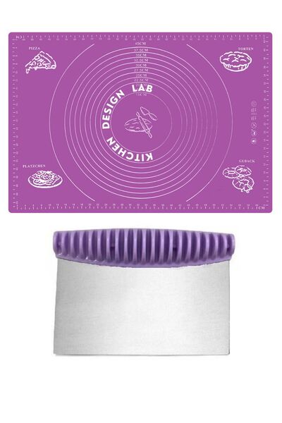 Kitchen Design Lab 2'li Set Mor 45x65 cm Silikon Hamur Açma Matı Ve Çelik Spa...