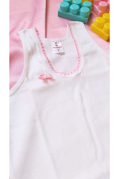 Ceylanoğlu Tricou cu pompon pentru fete, 100% bumbac, pachet de 6