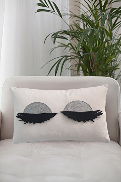 Nisahometeks Leke Tutmaz Silinebilir Kirpikli Kırlent Yastık Kılıfı 50*32 cm