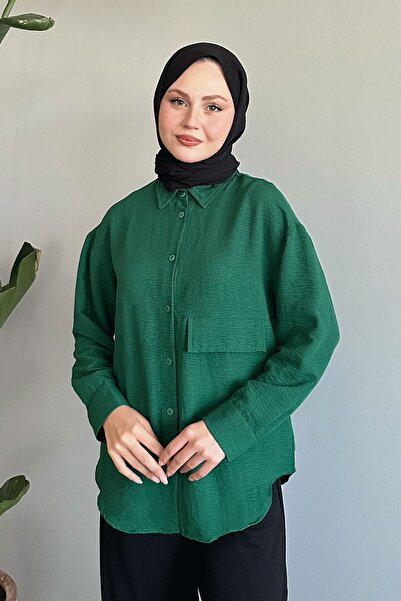 InStyle Tek Cepli Zümrüt Yeşili Salaş Gömlek