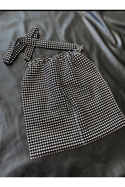 SmY Bag Tasarım Taşlı Görünümlü Işıltılı Parıltılı Taşlı Çanta