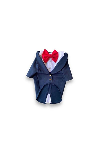 Luli Pet Navy Blue Tuxedo Dog Suit with Red Bow Tie