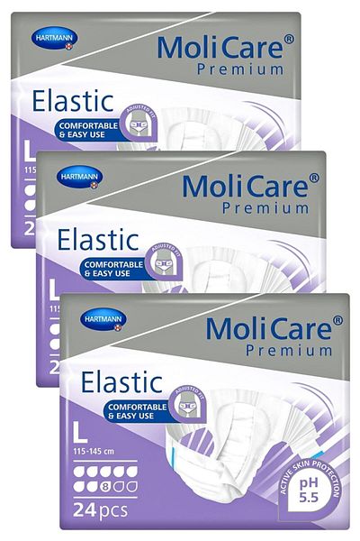 Hartmann Molicare Elastic Premium Patient Diapers Large, 72 Pieces, 8 Drops 3299ml Liquid Absorption Capacity