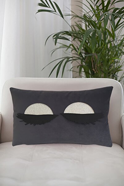 Nisahometeks Leke Tutmaz Silinebilir Kirpikli Kırlent Yastık Kılıfı 50*32 cm