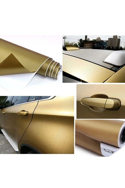 ESEMİZ 3d Gold - Serrated Pattern, Air Channel, Durable Vehicle Engine Covering (152cm X 50cm Carbon Foil)
