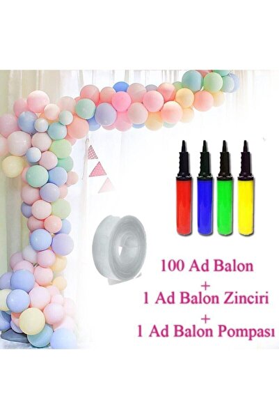 BalonEvi Zincir Balon Seti 100 Ad. Makaron Balon Zincir Aparatı Ve Pompası